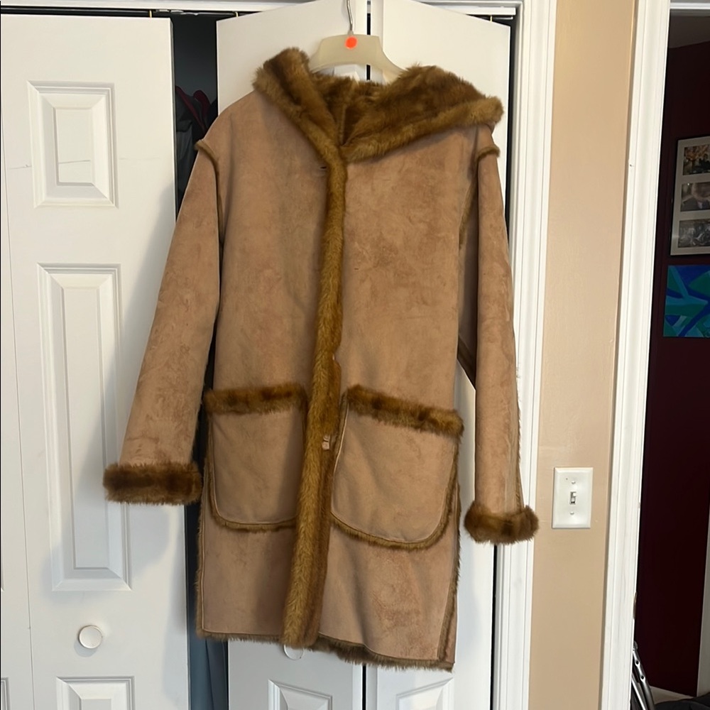 Tan Faux Fur Trimmed Coat